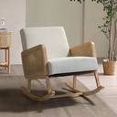 Rocking Accent Chair Rattan Arms for Leisure Time Modern Comfy Upholstered Glider Rocker Armchair Nursery Bedroom Beige