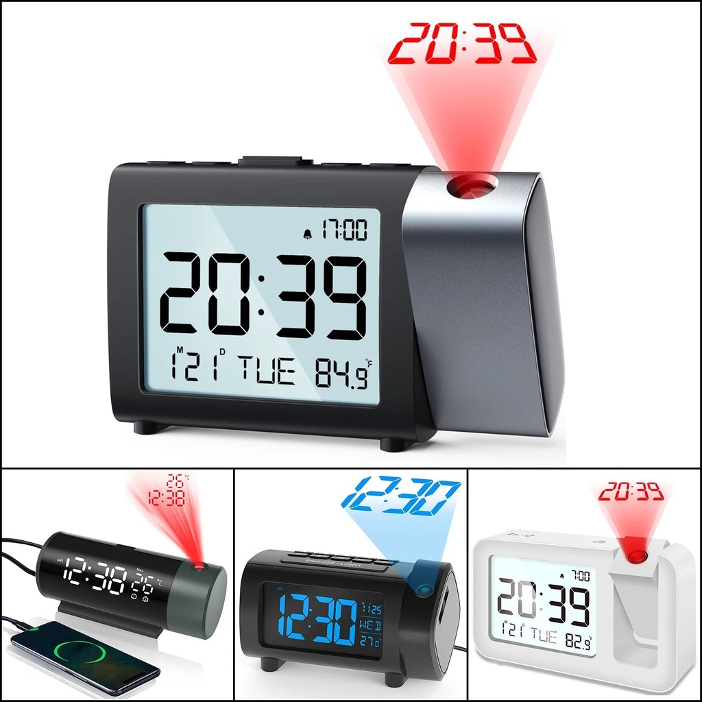 VOCOO Projection Alarm Clock for Bedroom, Digital Black LCD Clock with Projection on Ceiling Wall for Kids Elderly Adults (With US Power Adapter)