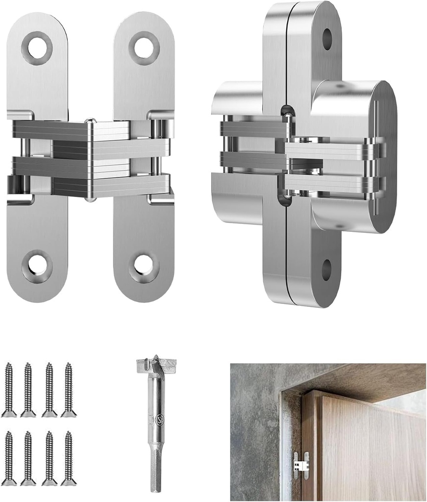 Hidden Door Hinge Concealed Hinges for Doors Zinc Alloy Secret Door Hinges 180 Degree Swing Black Door Hinge 2PCS White(2, 0.63"-2.76")