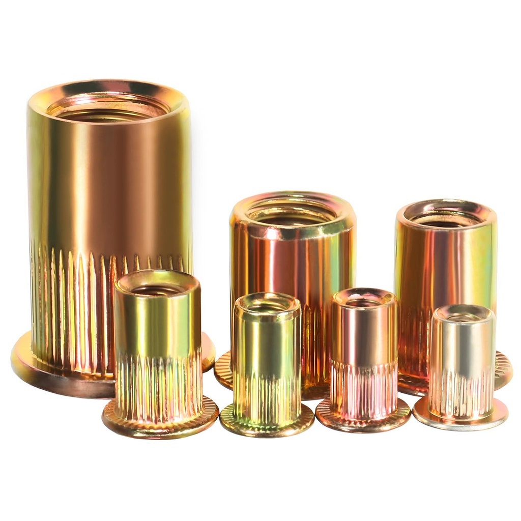 Rivet Nuts, DICASAL 420 PCS 6# 8# 10# 1/4 5/16 3/8 1/2 UNC Size Zinc Plated Carbon Steel Flat Head Rivnut Kit Threaded Insert Nut
