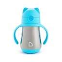 Munchkin Cool Cat Stainless Steel Straw Cup, 8 Ounce, Blue(Pack of 1)