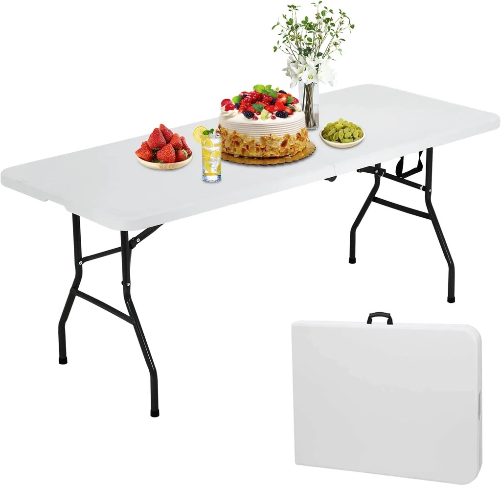 Niamvelo 6Ft Folding Table Portable Plastic Indoor Outdoor Camping Dining Table with Carrying Handle