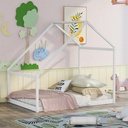 Gewnee Wood House Bed,Full Size Montessori Wood Bed Frame with Roof for Kids Toddlers,White