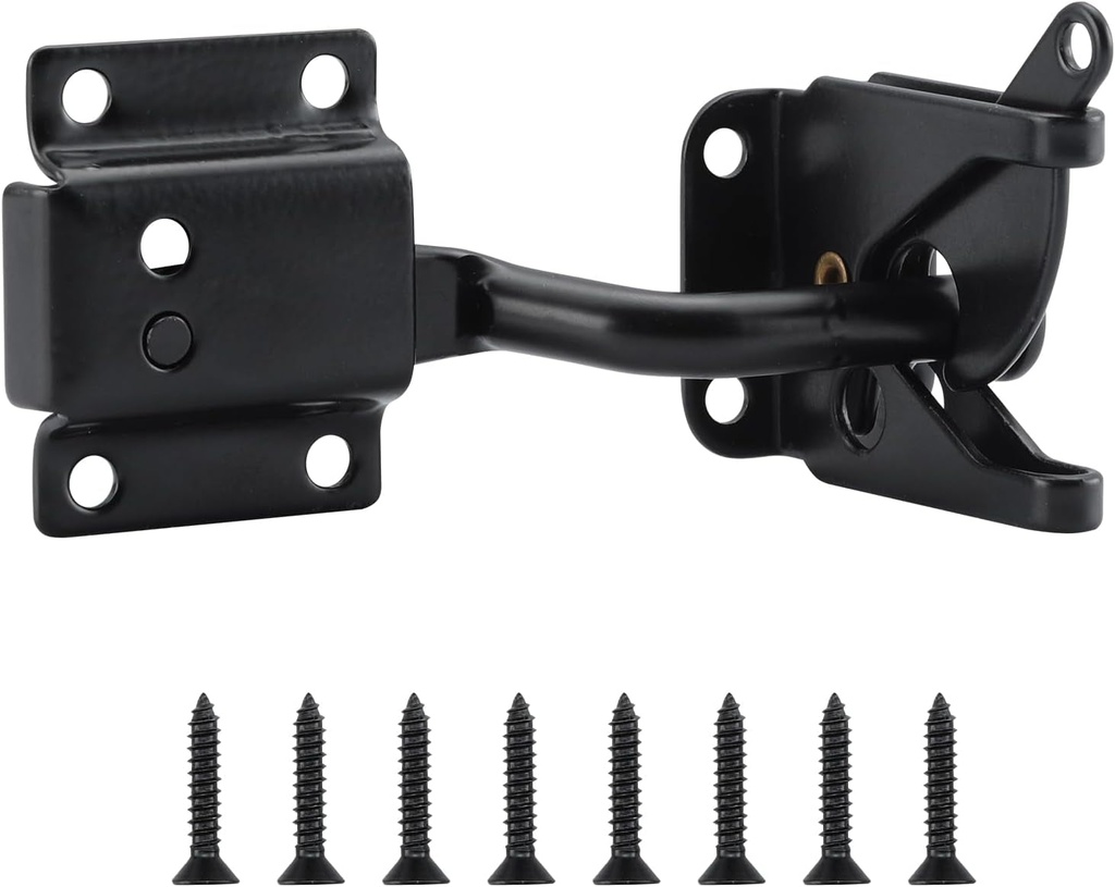 Wellmade Self Locking Gate Latch Automatic Gravity Lever Door Lock for Wooden Fences, Heavy Duty Metal Gates, Vinyl Fence, Secure Pool, Garden Outdoor Gate, Black with Screws