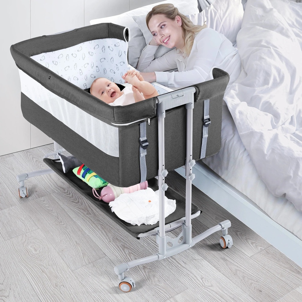 TEAYINGDE Baby Bassinet Bedside Sleeper Bassinet for 0-6 Months Baby Unisex (Dark Gray)