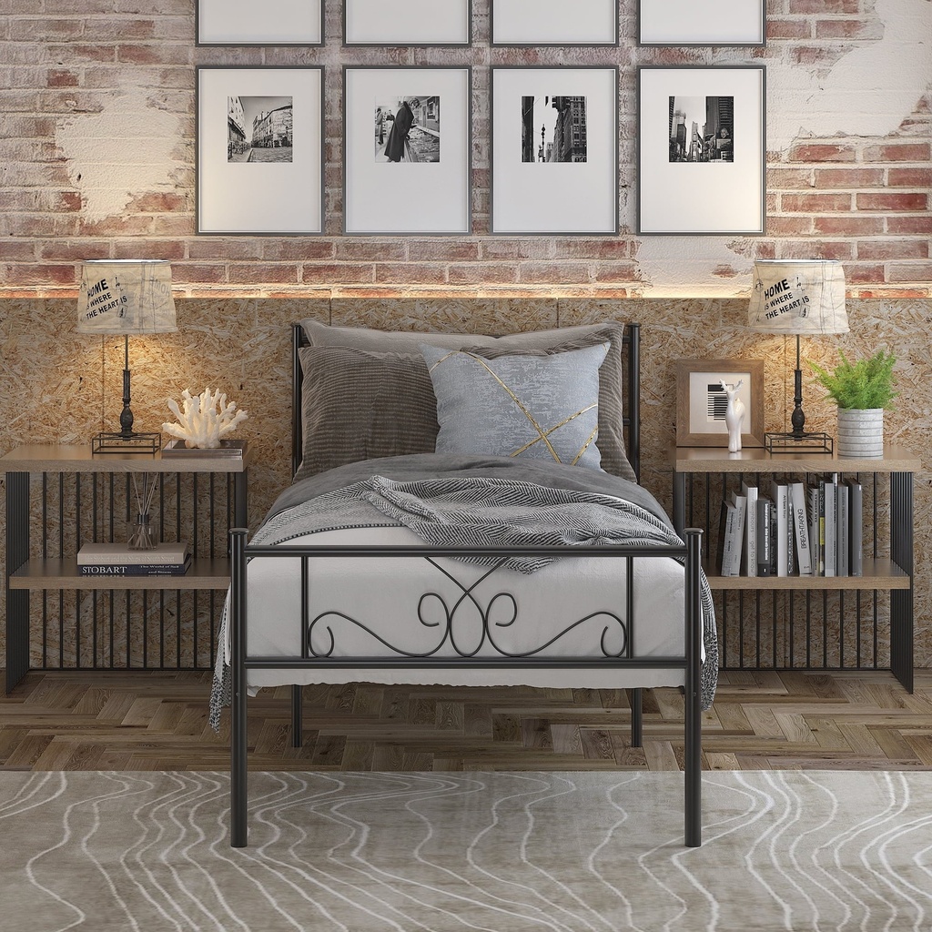 Yoneston Twin Size Metal Platform Bed Frame with Headboard, 12.7” Single Bed Frame for Kids, Teens, Adult Bedroom Furniture, Black