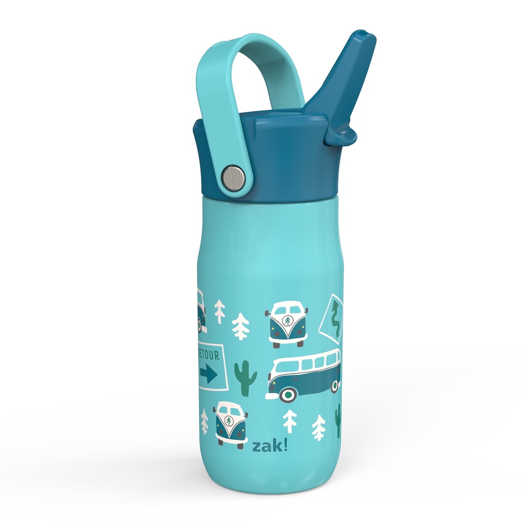 Zak Designs Zak Hydration 14 Ounce Kids Stainless Steel Vacuum Insulated Water Bottle, on the Move
