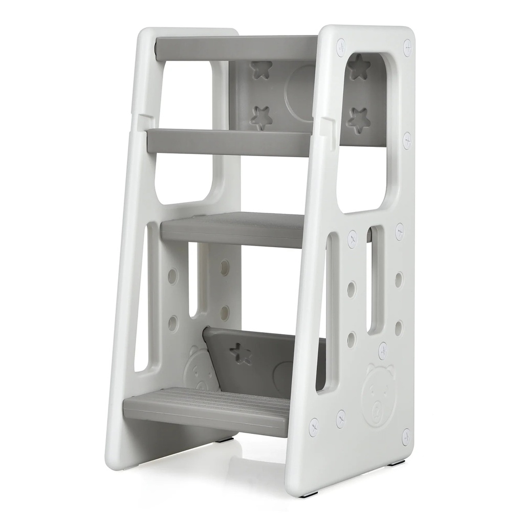 Costway Kids Kitchen Step Stool with Double Safety Rails Toddler Learning Stool Gray