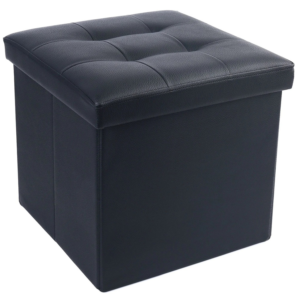 Lotfancy 13 in Faux Leather Storage Ottoman Cube,Square Foot Stool Ottoman with Storage,Black
