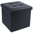 Lotfancy 13 in Faux Leather Storage Ottoman Cube,Square Foot Stool Ottoman with Storage,Black