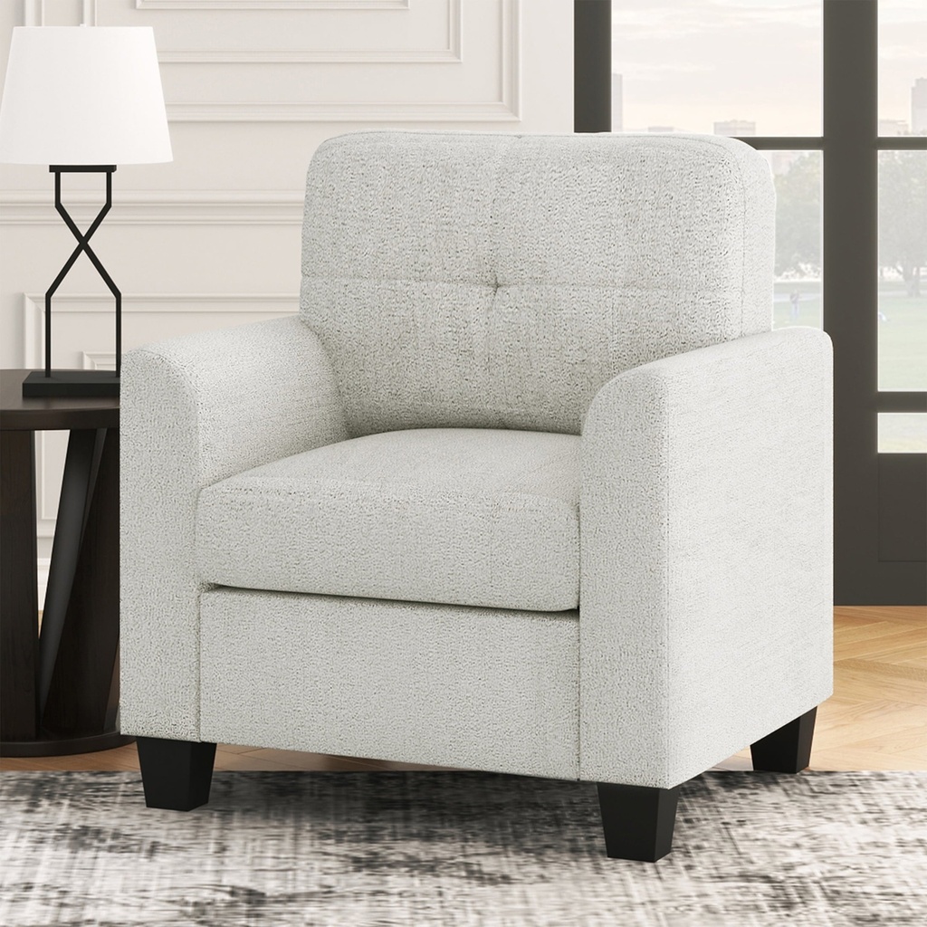 SYNGAR Accent Chair, Mid-Century Armchair with 2.6-Inch Thick Cushion and Button Tufted Back, Solid Wood Legs, Accent Armchair for Living Room and Bedroom, Reception Room, Beige