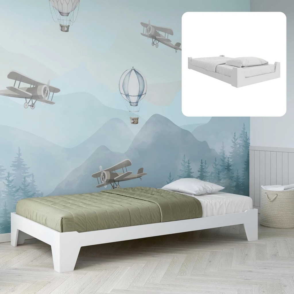 Little Seeds Maverick Kids Montessori Floor Bed with 2 Heights, Twin, White