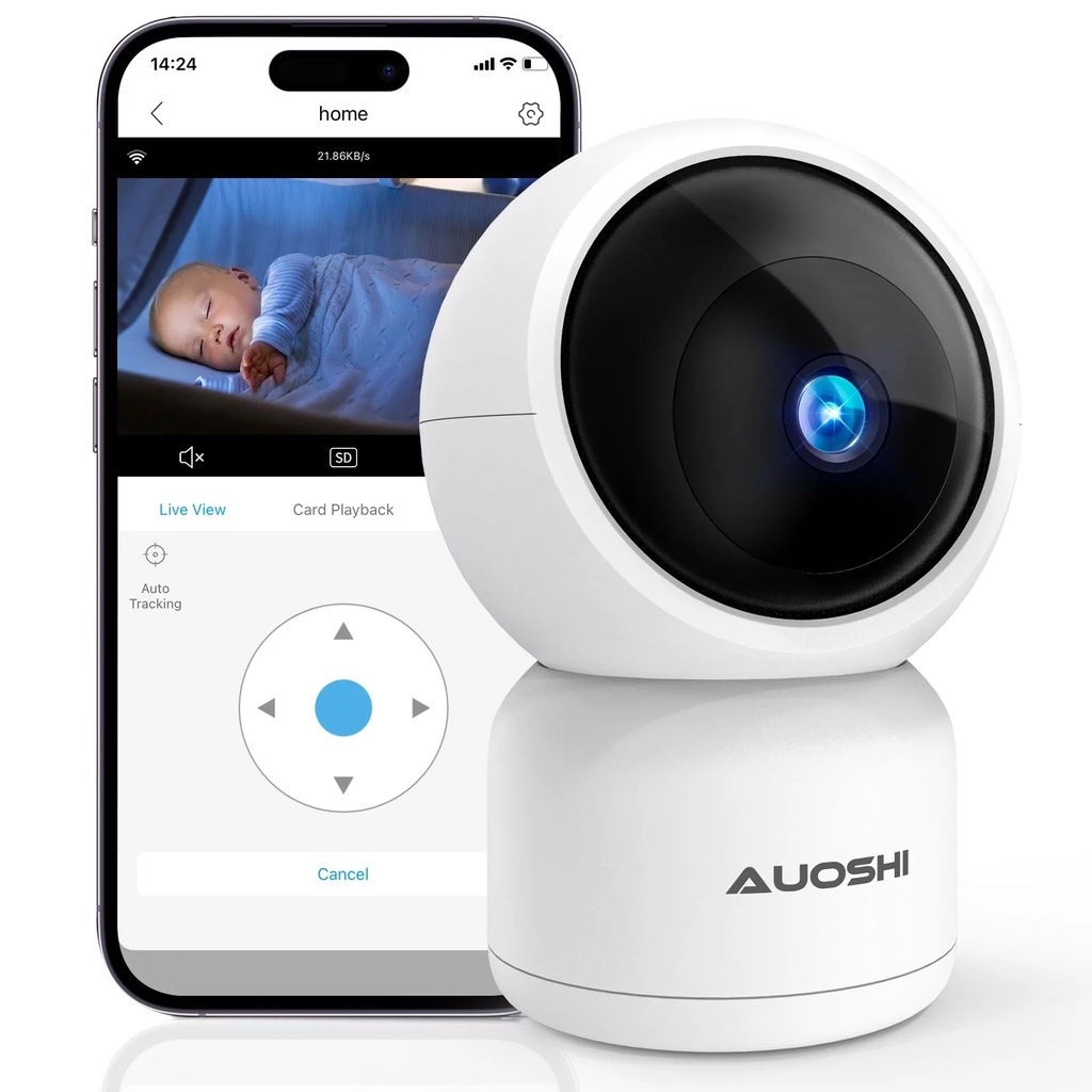 AUOSHI Video Baby Monitor with Camera and Audio, 360-Degree Smart 1080P Wifi Security Indoor Camera with Night Vision