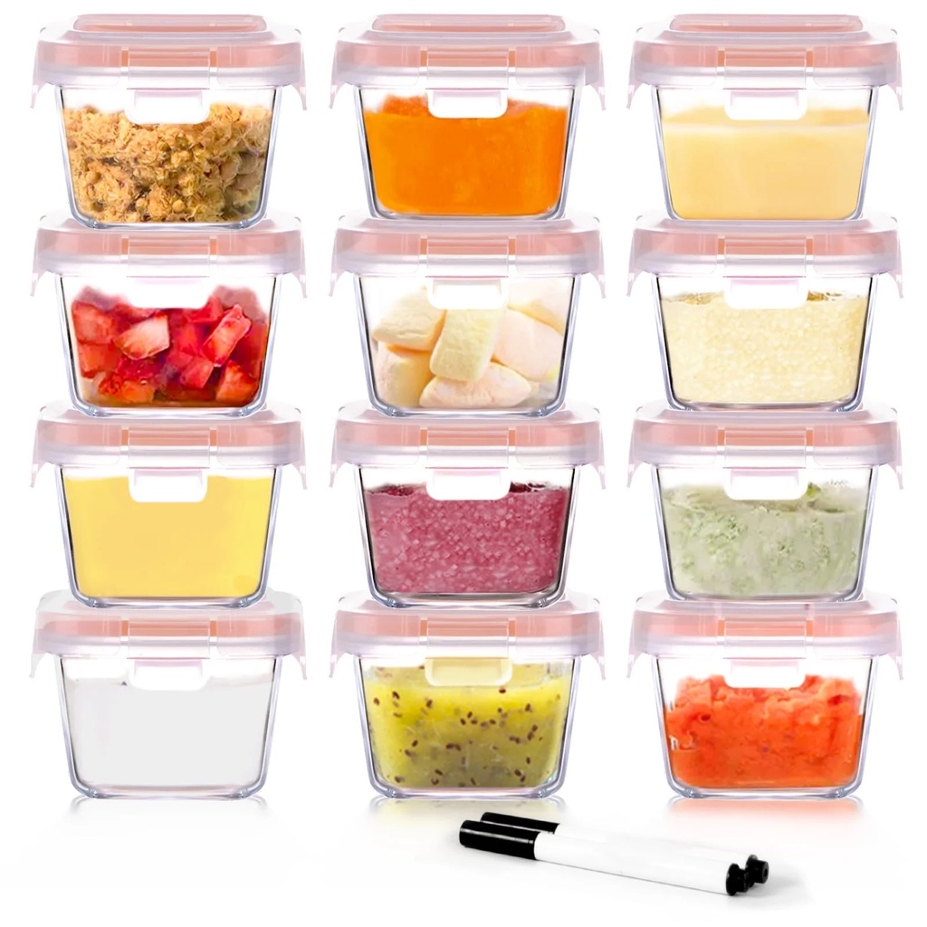 12 Pack 6Oz Glass Baby Food Storage Containers with Lids,Reusable Snack Jars for Toddlers,Microwave & Dishwasher Safe