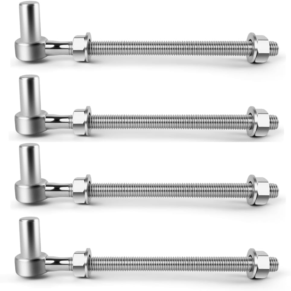 J-Bolt Post Hinge,6" 304 Stainless Steel Hinge Bolts, L-Bolt Gate Hinge with 5/8" Male Pin for Wooden Farm Gate,Fence Door,Metal Fence Post(4Pack)，Silver