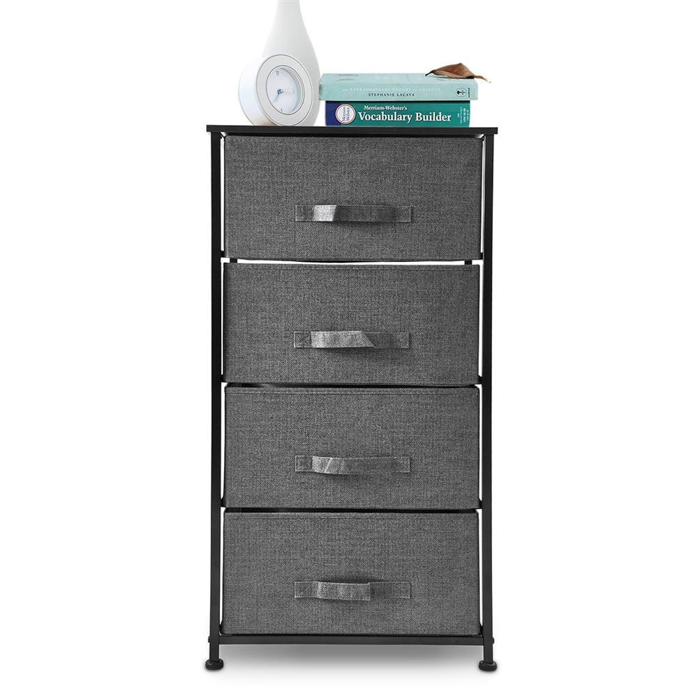 Bigroof Dresser Storage Organizer, Fabric Drawers Closet Shelves for Bedroom Bathroom Laundry Steel Frame Wood Top with Fabric Bins for Clothing Blankets Plush Toy (Dark Grey-4 Drawers)