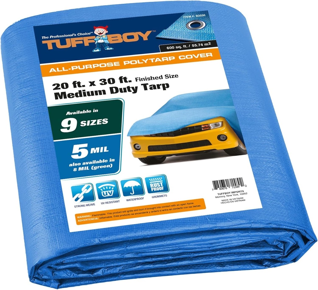 Tarps Waterproof Tarp 20X30 – Waterproof Tarp, UV Resistant Poly Tarp Cover, Rip & Tear Proof Tarpaulin – 5 MIL Lightweight Tarp for Tent Camping – Large Tarp for Pool Cover, Boat, RV & More.