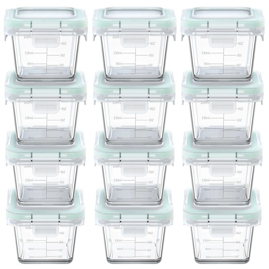 Glass Baby Food Storage Containers, 12 Pack 5 Oz Small Glass Jars with Graduated Scale, Baby Food Storage Jars with Snap Locking Lids, Food Containers Friendly in Microwave, Oven, Freezer, Dishwasher