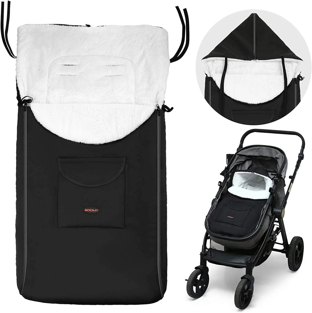 Naler Universal Bunting Bag, Removable Stroller Sleeping Bag Cold Weather, Soft Fleece Lined Footmuff, Fits Most Stroller Pram, Perfect for Baby, Toddler, Black