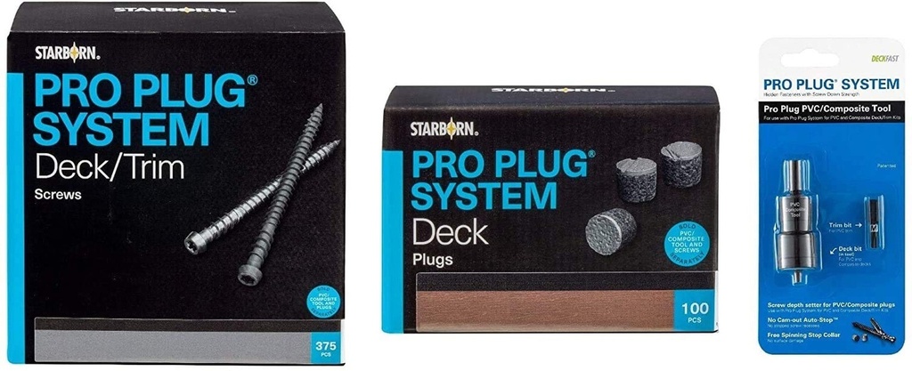 Pro Plug System for Trex Transcend Spiced Rum Decking, Combo Kit, 375 Plugs and 375 Stainless Steel Screws and PVC Tool for 100 Sq Ft