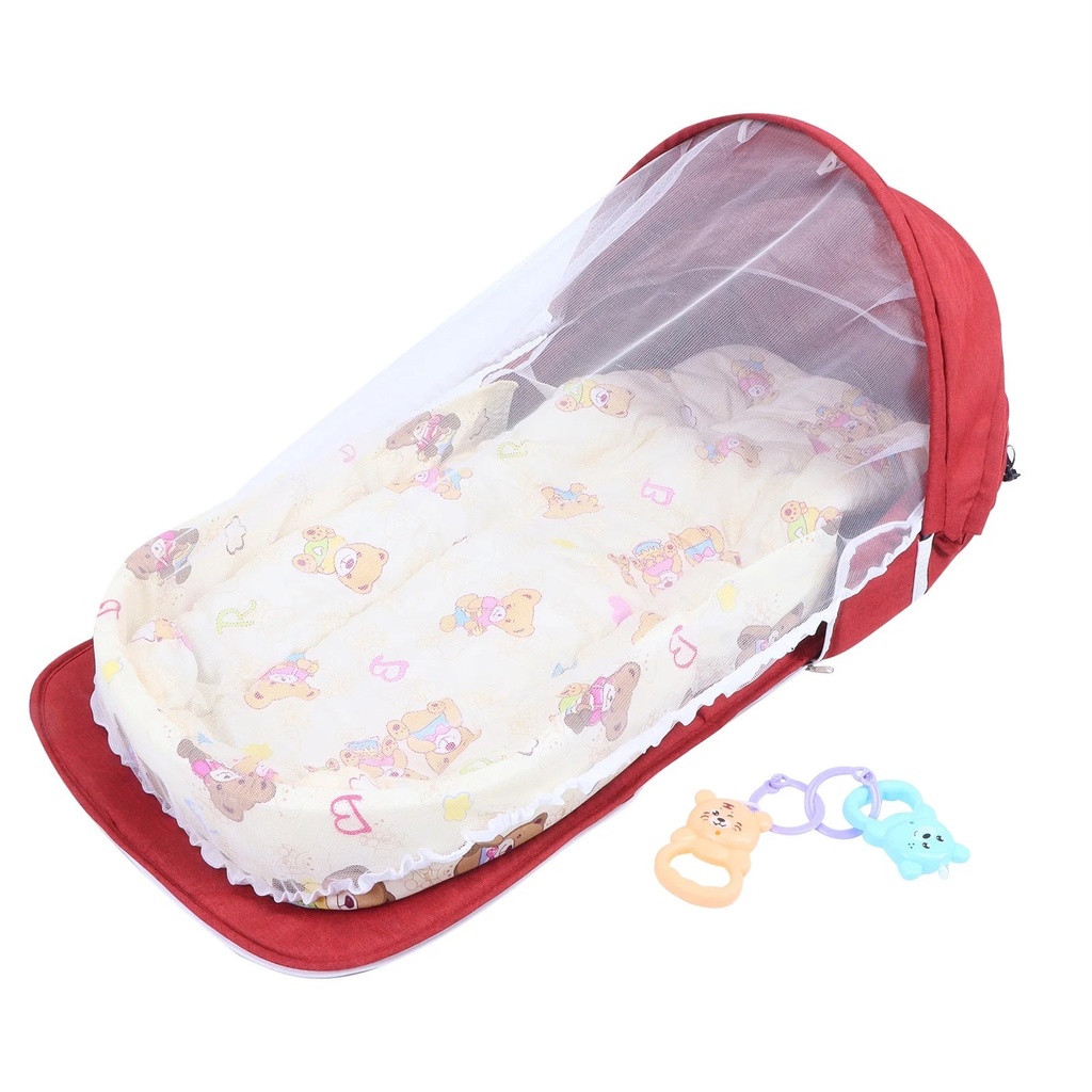 Multifunctional Baby Mosquitoproof Bed Foldable Portable Child Bed with Toys Mosquito Net(Red )