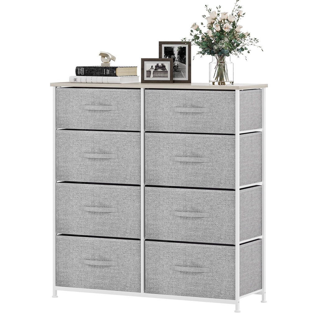 YINTATECH Fabric Dresser for Bedroom, Tall Dresser with 8 Drawers, Storage Tower with Fabric Bins, Chest of Drawers for Closet & Living Room - Sturdy Steel Frame, Wooden Top (Light Grey)