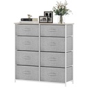 YINTATECH Fabric Dresser for Bedroom, Tall Dresser with 8 Drawers, Storage Tower with Fabric Bins, Chest of Drawers for Closet & Living Room - Sturdy Steel Frame, Wooden Top (Light Grey)