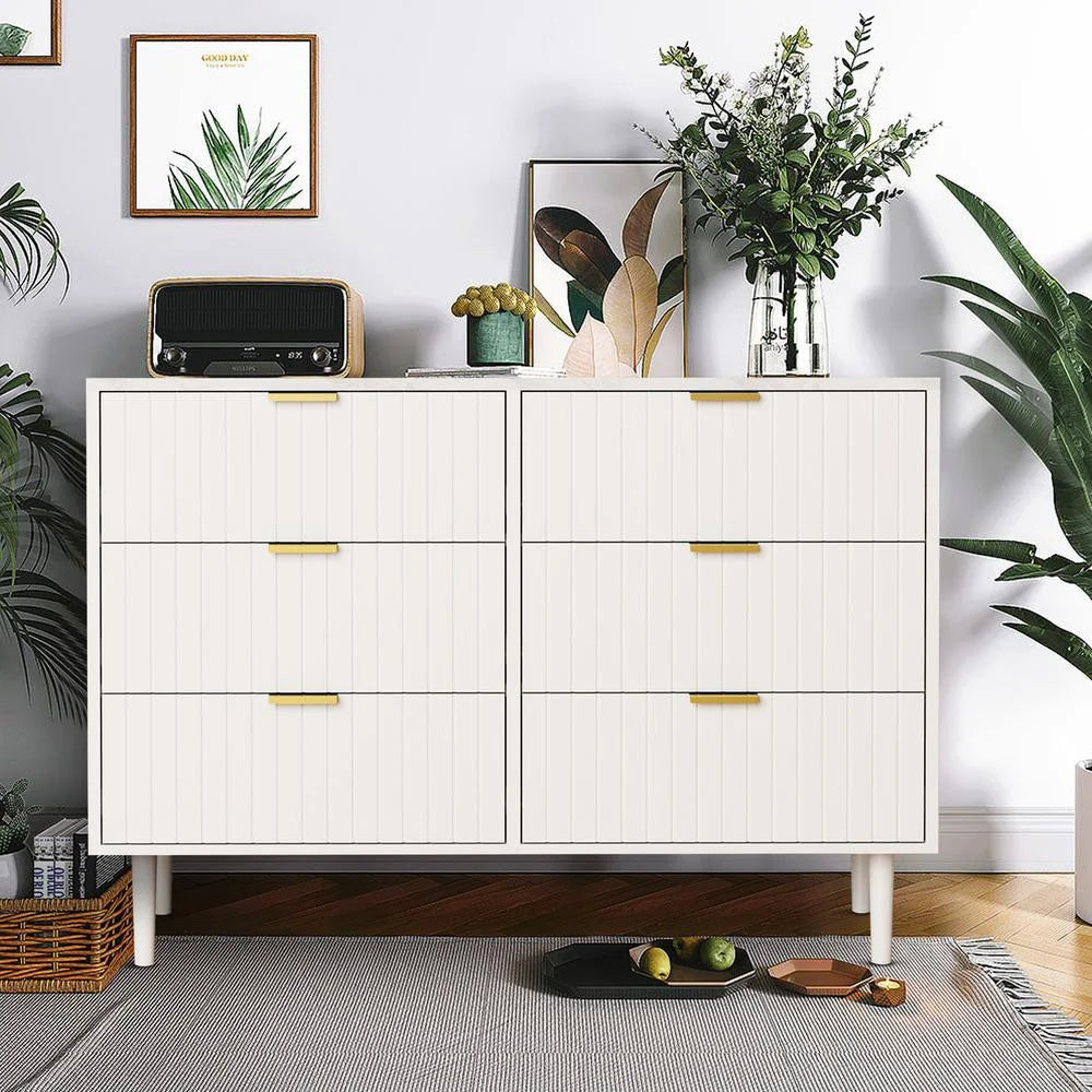 Eclife 6 Drawer Double Dressers Cabinets, 40" Chest of Drawers with Imitation Marble Texture Top for Clothes Closet Storage Home Adult Kids Home Bedroom Living Room,White
