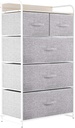 Dextrus Fabric Dresser with 5 Drawers - Storage Tower with Large Capacity, Organizer Unit for Bedroom, Living Room & Closets - Sturdy Steel Frame, Wooden Top & Easy Pull Fabric Bins (Light Grey)