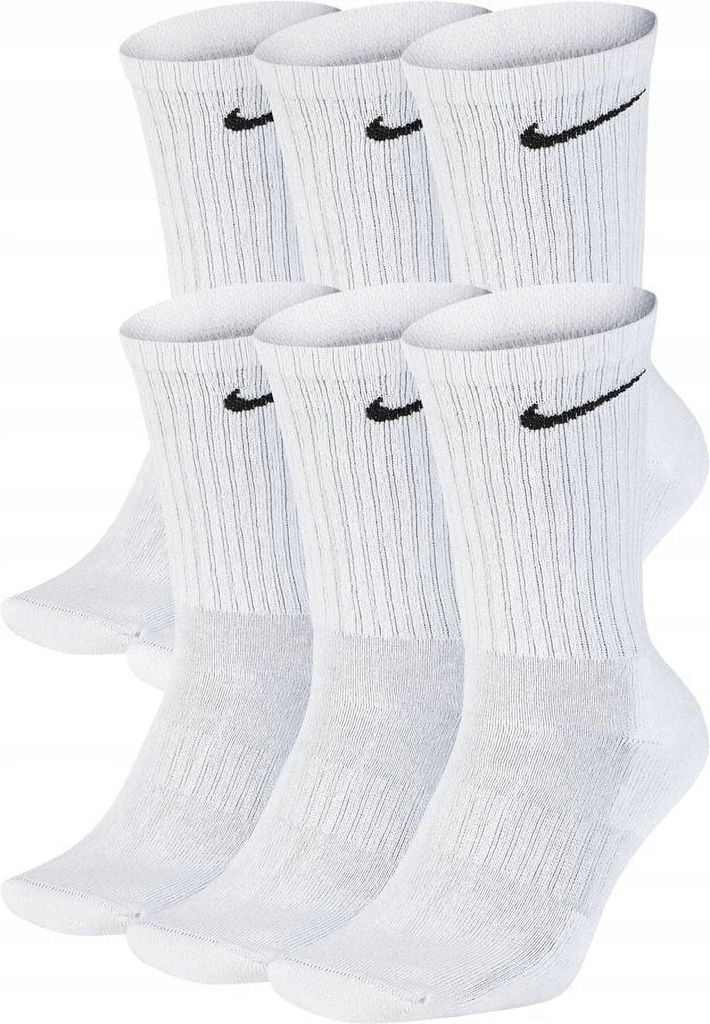 Nikedri-Fit Unisex Everyday Cotton Cushioned Crew Training Socks Technology (Pack of 6 Pairs), White, Large