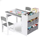 Pirecart Kids Art Table and 2 Chairs Toddler Craft Set Wooden Play Activity Drawing Table with Paper Roll and 4 Storage Bins