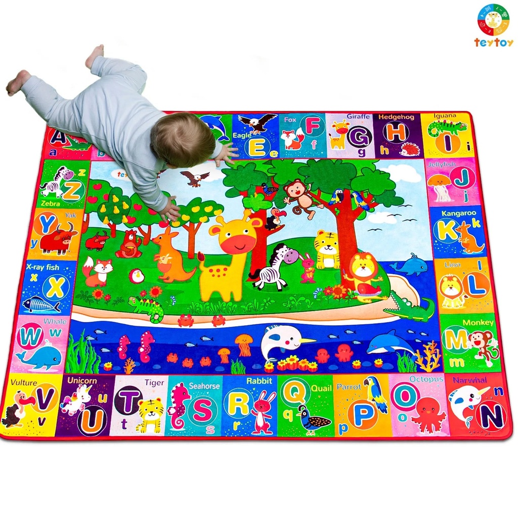 Teytoy Baby Play Mats for Floor Cotton Playmat Baby Mats for Toddlers Crawlling Large Super Soft Thick (0.6Cm), Foldable Non-Slip Children Carpet Kids Rug for Learning Animals ABC