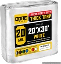 Core Tarps Extreme Heavy Duty 20 Mil Tarp Cover, Waterproof, UV Resistant, Rip and Tear Proof, Poly Tarpaulin with Reinforced Edges for Roof, Camping, Patio, Pool, Boat (White 20′ X 30′)