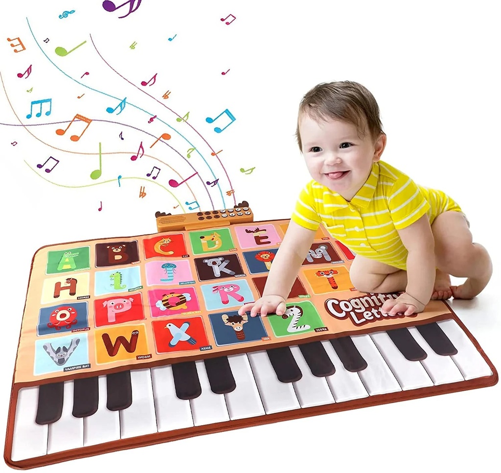 Allaugh Baby Piano Mat with 26 Letters,6 Instruments Sounds Animal Touch Keyboard Dance Mat, Floor Piano Mat Learning Toys for Boy Toddler - 1 PC