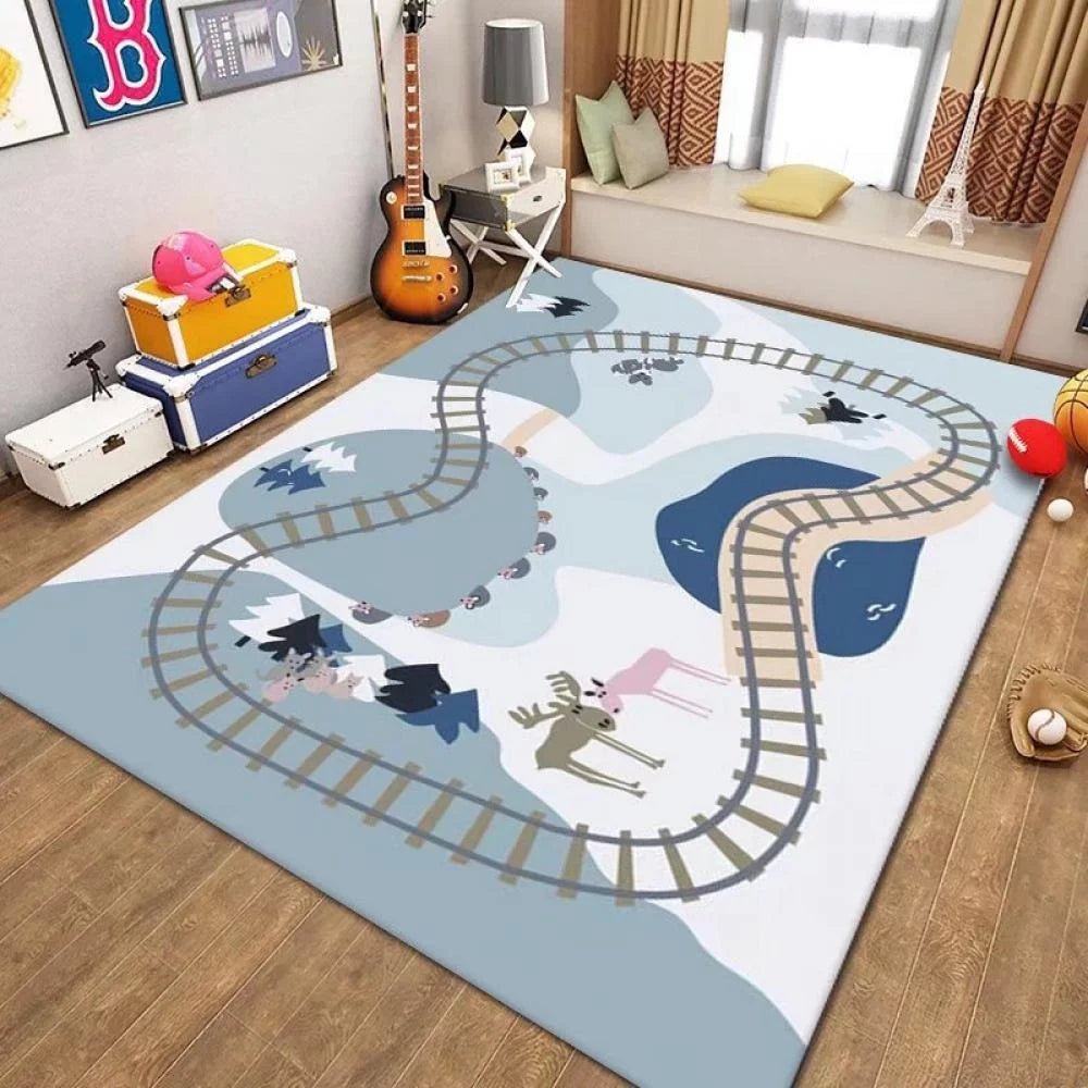 Large Size Kids Play Rug Mat Playmat with Non-Slip Design, City Map Traffic Game Traffic Educational Area Rug for Children Kids Bedroom Playroom