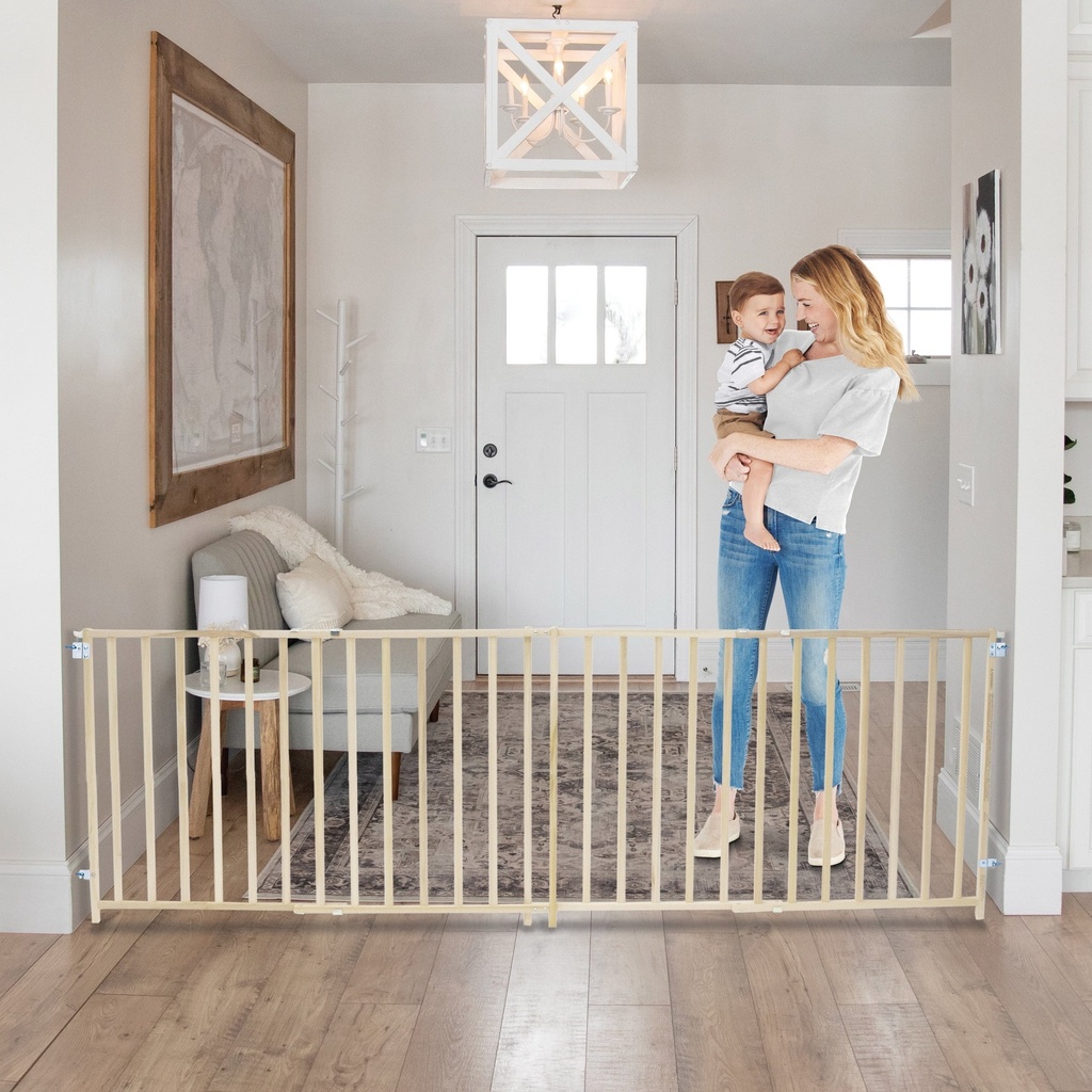 Toddleroo by North States 60"-103" Extra-Wide Swing Baby Safety Gate, Natural Wood