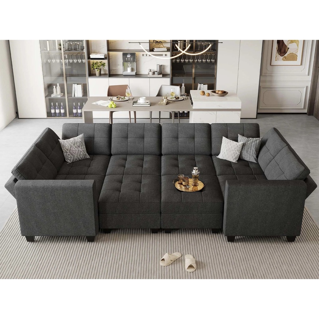 Belffin Storage Modular Sleeper Sofa Bed with Reversible Chaise Apartment 8 Seat Dark Grey