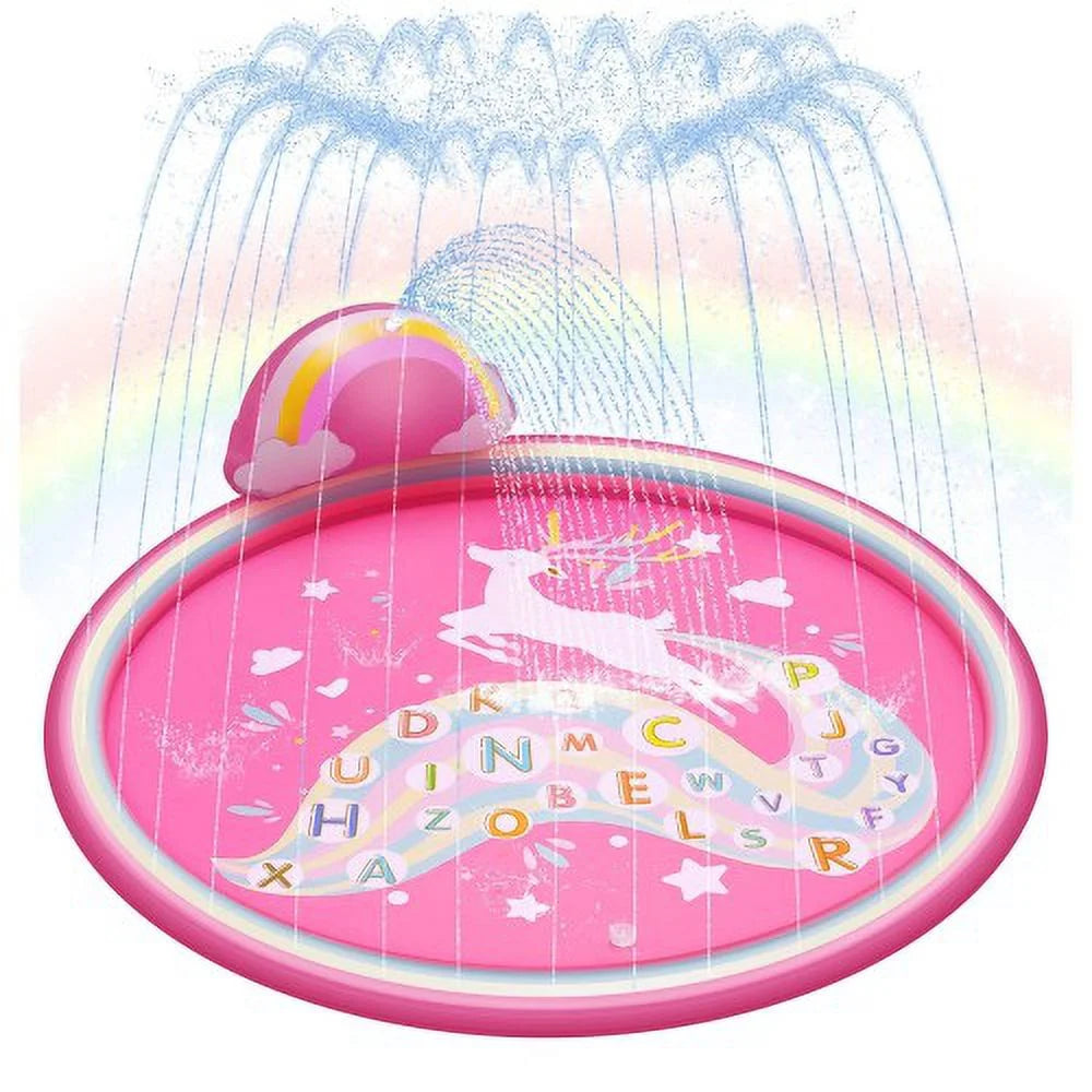 Joystone Splash Pad Sprinkler Play Mat for Kids and Dog, 67" Inflatable Water Toys Backyard Dog Pool Toys for 3+ Children & Pets, Pink