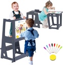 Toddler Learning Tower, Kitchen Toddler Step Stool Standing Tower with Whiteboard 2 in 1 Convertible Table and Chair, Removable Safety Rail, Widened Platforms for Kitchen Counter Bathroom Sink