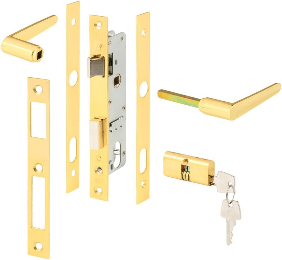 Prime-Line K 5130 Storm Door Mortise Lock, Brass Finish, 5 Pin Tumbler (Single Pack)