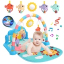 Joystone Baby Gym Projection Play Mat, Kick and Play Piano Gym, Musical Activity Center for Newborn Infants Toddlers, Blue