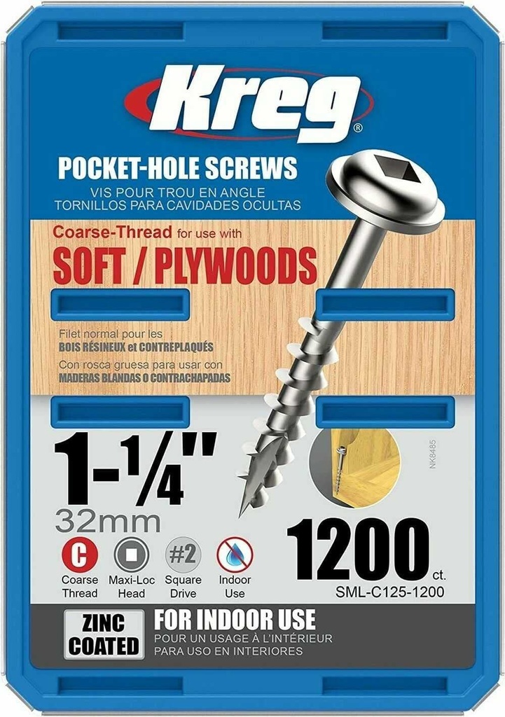 Pocket Screws - 1-1/4'', 8 Coarse, Washer-Head, 1200Ct