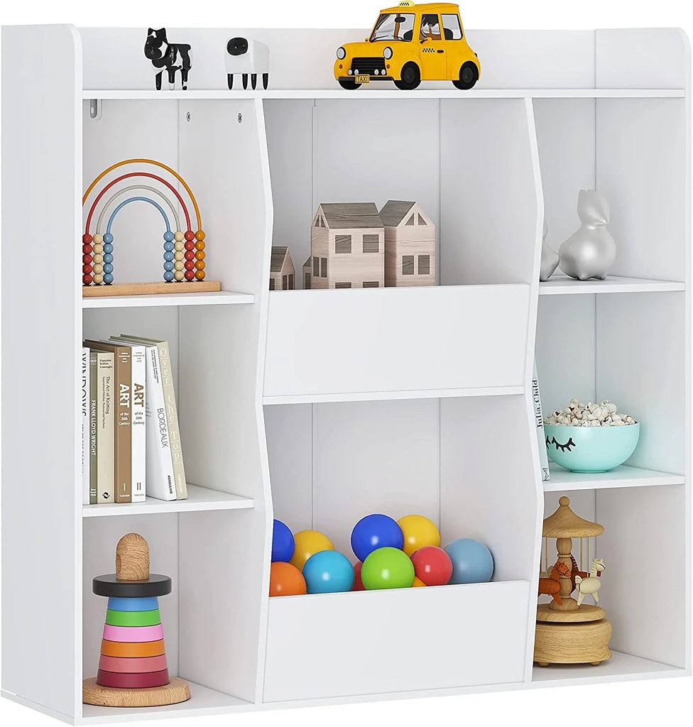UTEX Kids Toy Storage and Bookshelf , Multifunctional Bookcase with 8 Cubbies and Bins, Open Kids Bookshelf Organizer Display Stand, Large Toy Storage Cabinet White