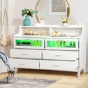 Ktaxon 6 Drawer Double Dresser with LED and USB Charging Station, Kids Dresser, Nursery Dresser Drawer Organizer, Chest of Drawers, White