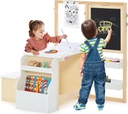 INFANS Kids Art Table and Chair Set, 3 in 1 Toddler Craft and Play Wood Activity Desk with Double-Sided Easel Paper Roll for Drawing Painting Writing, Sturdy Children Furniture for Daycare Playroom