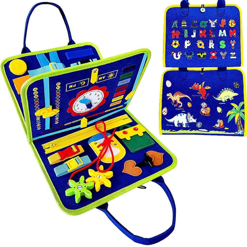 Busy Board, Toddler Travel Toys, Quiet Book with DIY Page, Sensory Toys for Toddlers 1 2 3, Montessori Toys for Toddler Activities Boardpreschool Activities for Learning Fine Motor Skills(Blue)