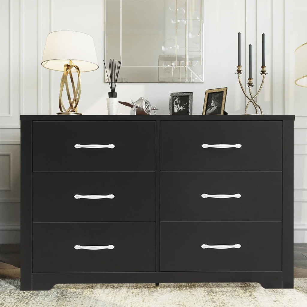 HONGGE Double Dressers, Chest of 6 Drawers, Black