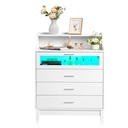 Ktaxon 4 Drawer Dresser with LED Lights and Charging Station, Wide Chest of 4 Drawers with Visible Top Drawer, Storage Cabinet, White Dresser for Bedroom, Living Room, Hallway