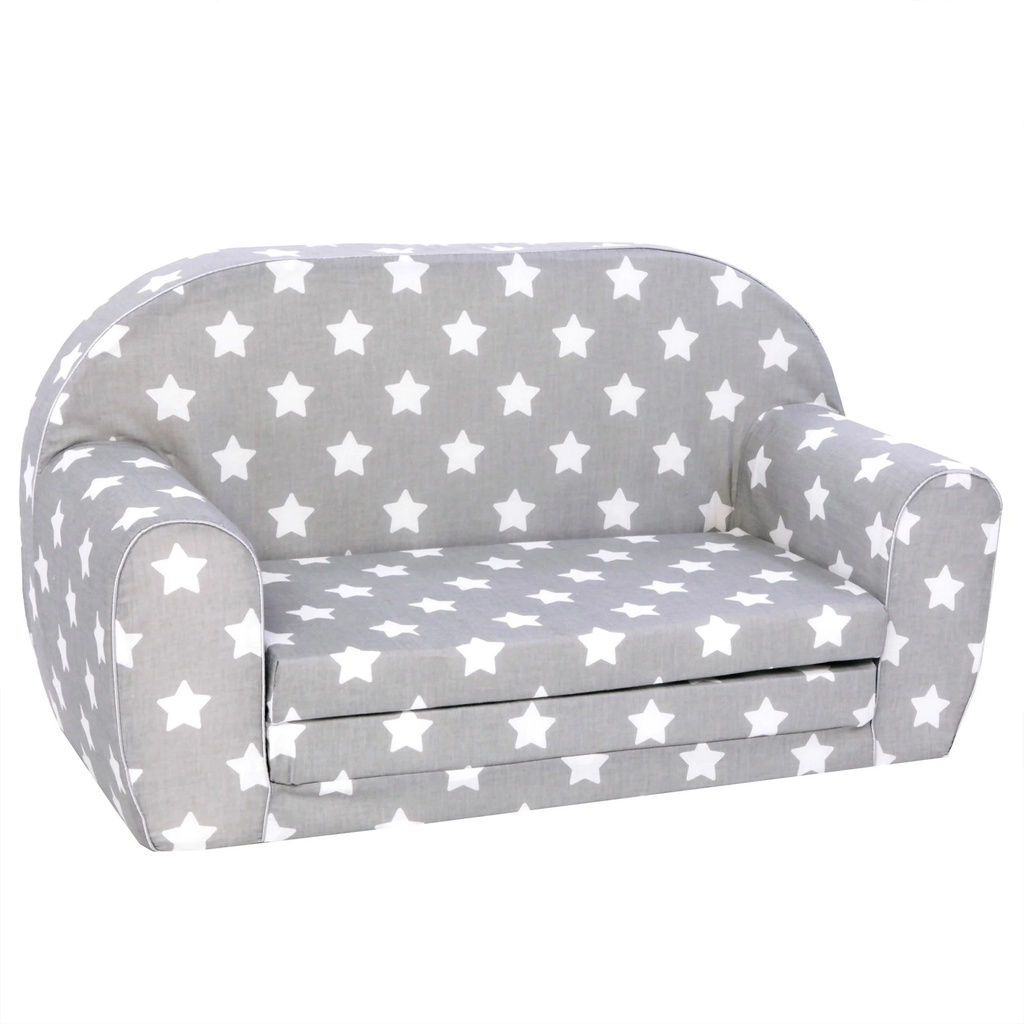 DELSIT Toddler Couch & Kids Sofa - European Made Children'S 2 in 1 Flip Open Foam Double Sofa - Kids Folding Sofa, Kids Couch - Comfy Fold Out Lounge (Gray with Stars)
