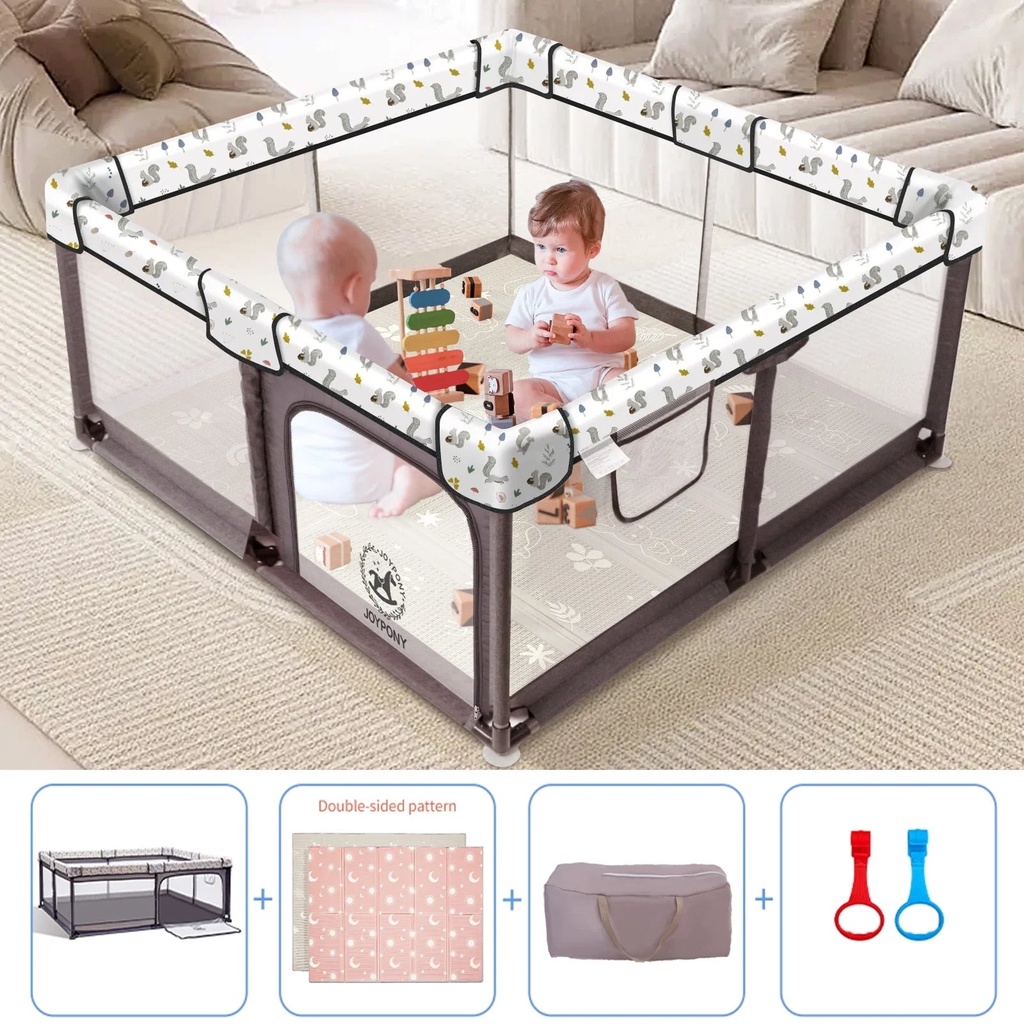 Joypony 50X50 Inch Baby Playpen with Baby Mat - Large Playpen for Babies and Toddlers with Soft Mesh Walls - Kids Activity Center